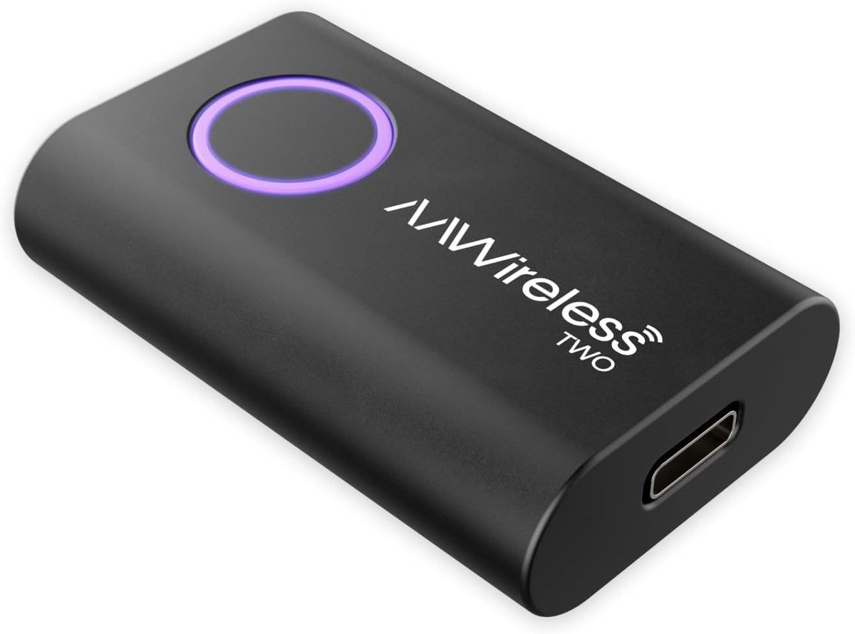 AAWireless Two wireless Android Auto adapter with its pairing button