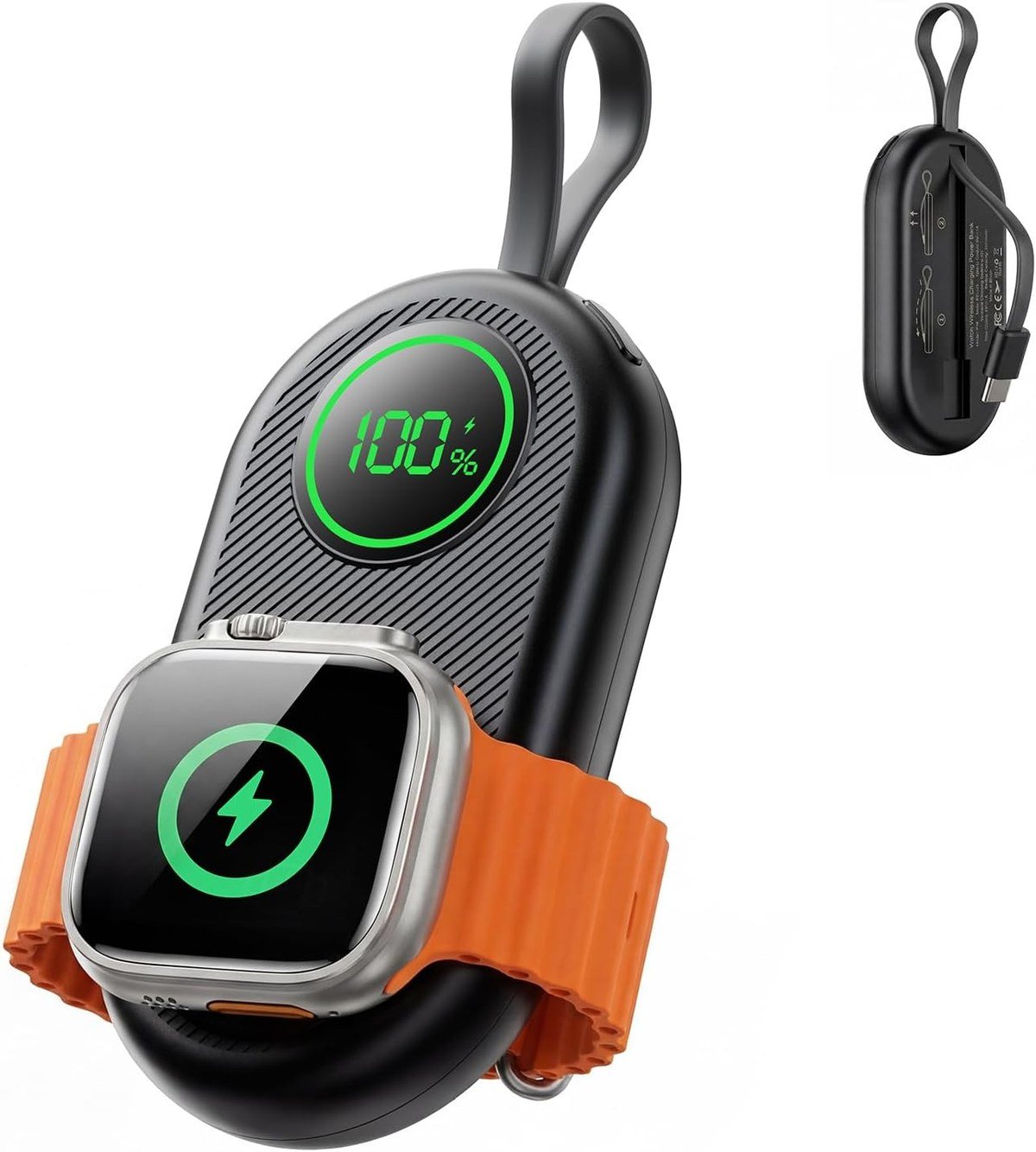 iGENJUN 2,500mAh Apple Watch charger with its attached cable loop