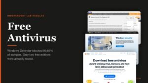 Free antivirus results shown as three lab and vendor page captures