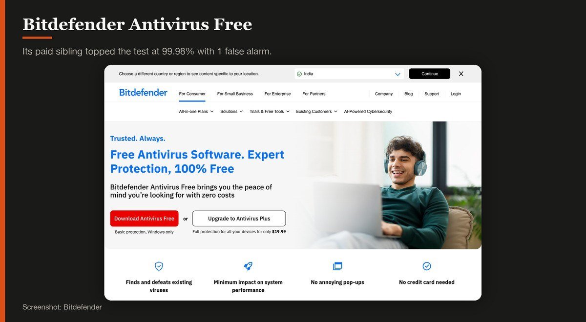 Bitdefender Antivirus Free shown on the Bitdefender page