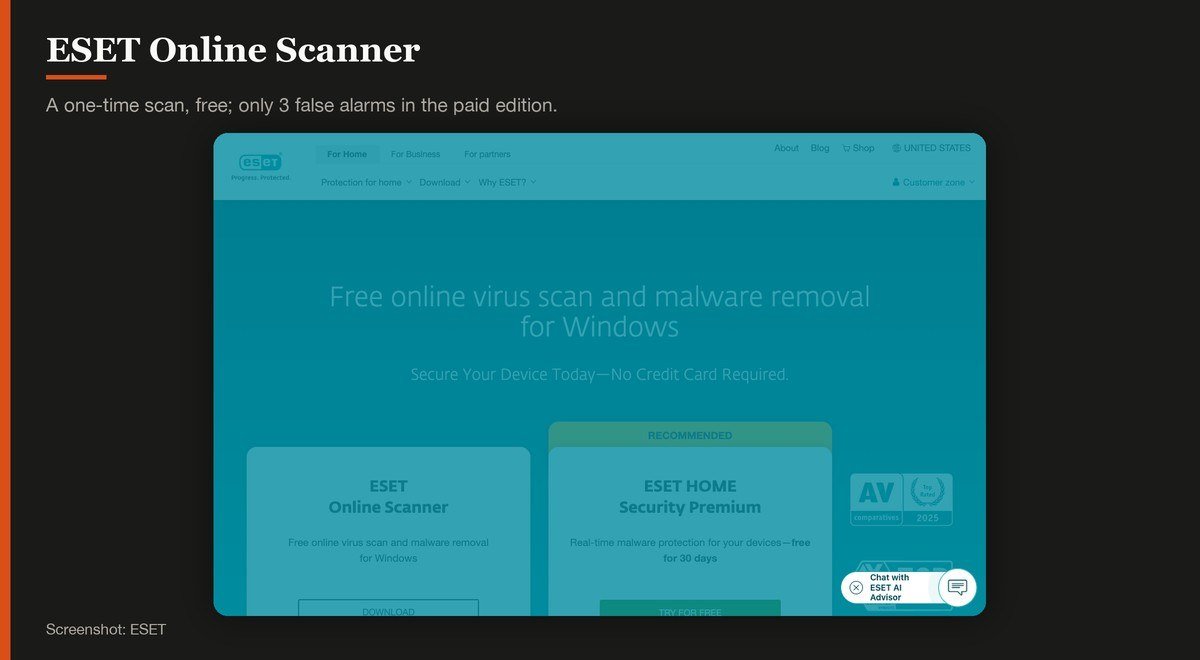 ESET Online Scanner shown on the ESET page