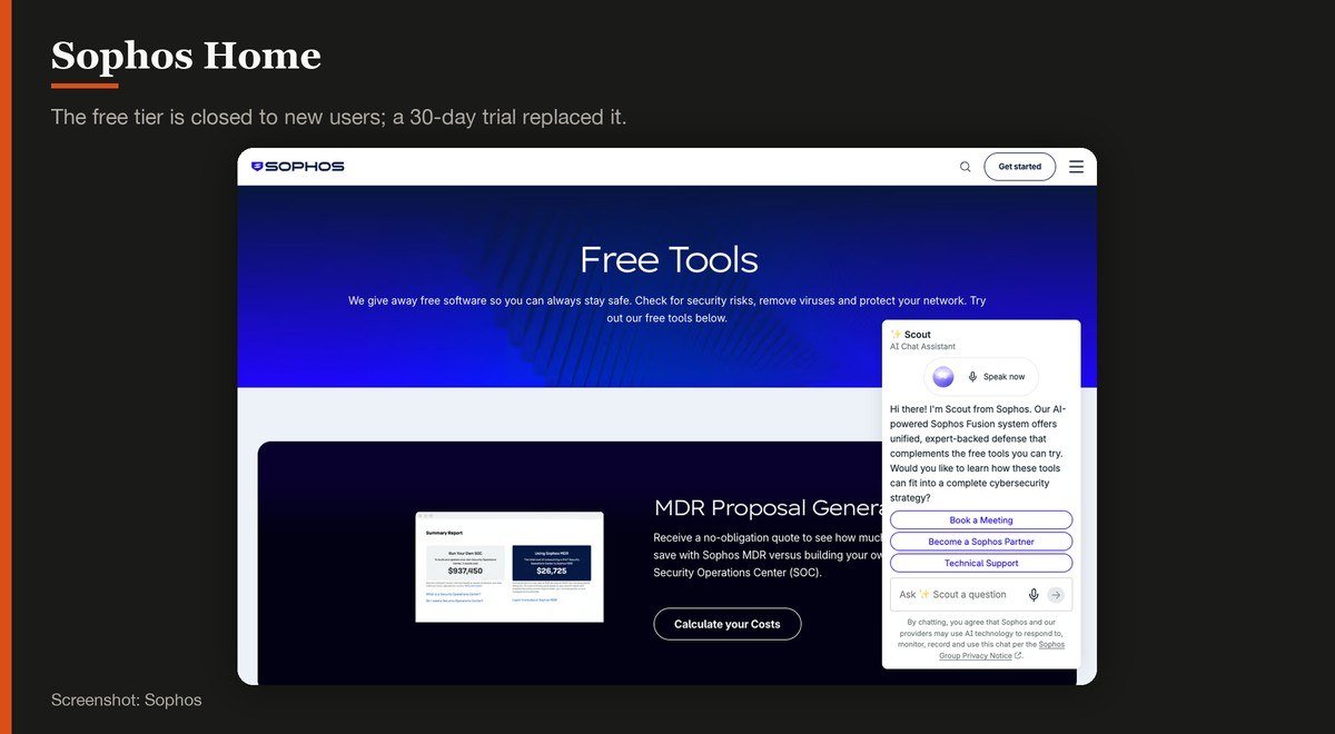 Sophos Home shown on the Sophos page