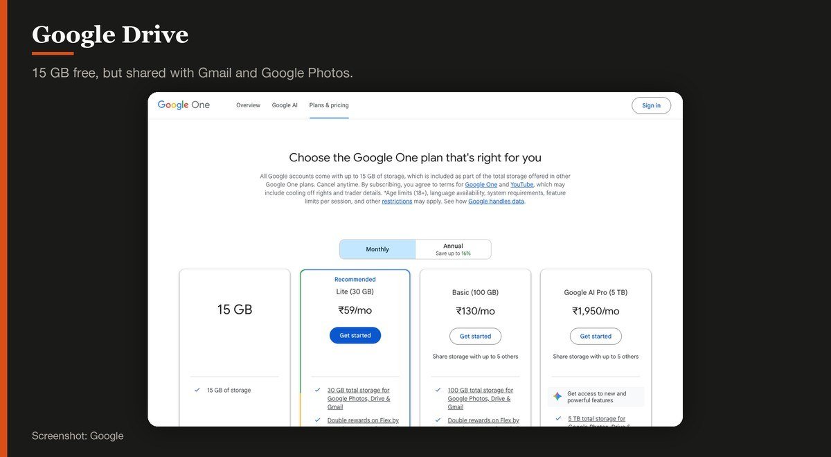 Google Drive shown on the Google page