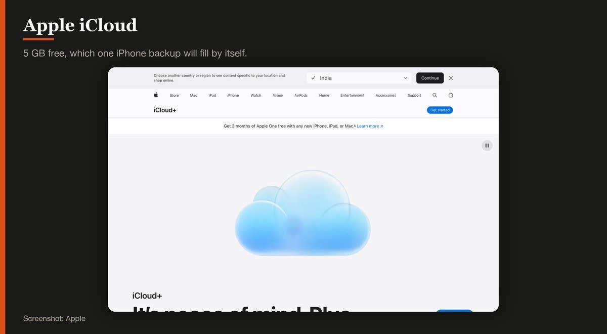 Apple iCloud shown on the Apple page
