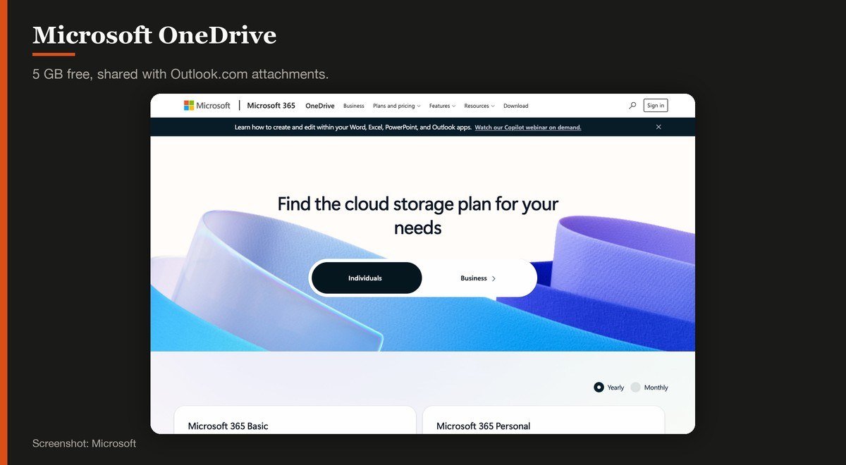 Microsoft OneDrive shown on the Microsoft page