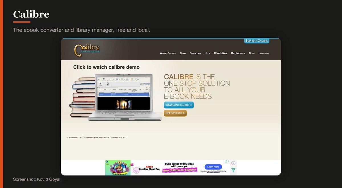 Calibre shown on the Kovid Goyal page