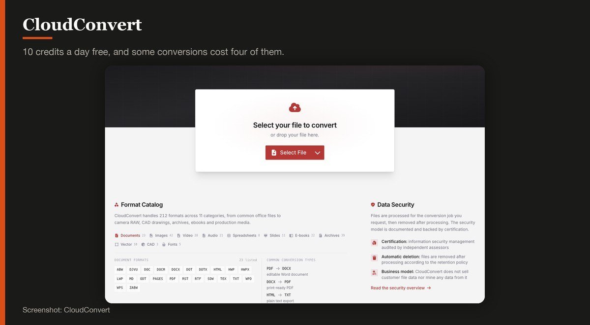CloudConvert shown on the CloudConvert page