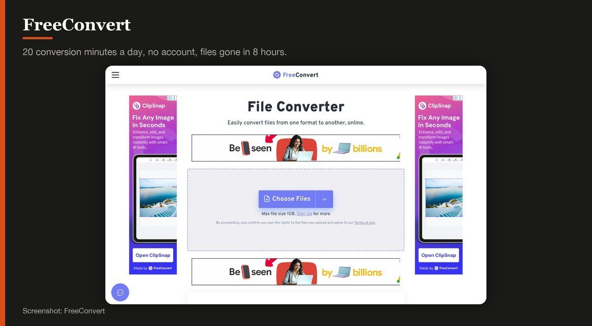 FreeConvert shown on the FreeConvert page