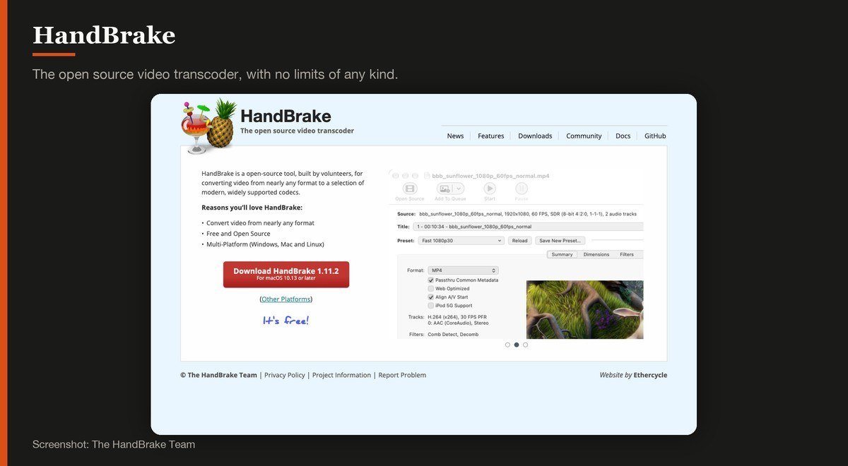 HandBrake shown on the The HandBrake Team page