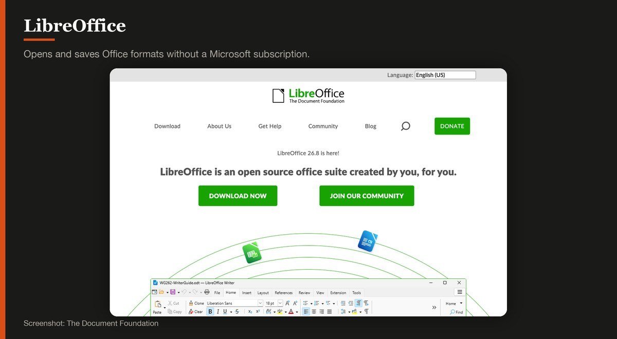 LibreOffice shown on the The Document Foundation page