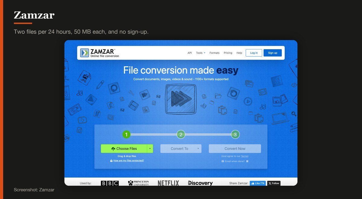 Zamzar shown on the Zamzar page