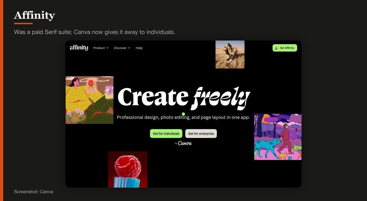 Affinity shown on the Canva page