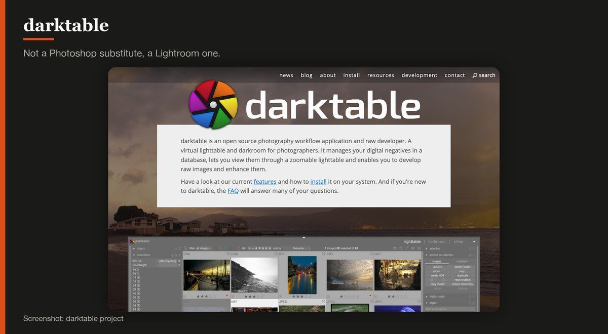 darktable shown on the darktable project page