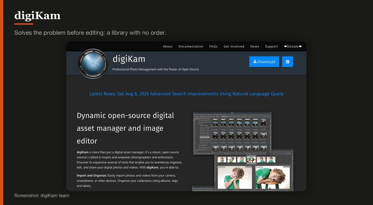 digiKam shown on the digiKam team page