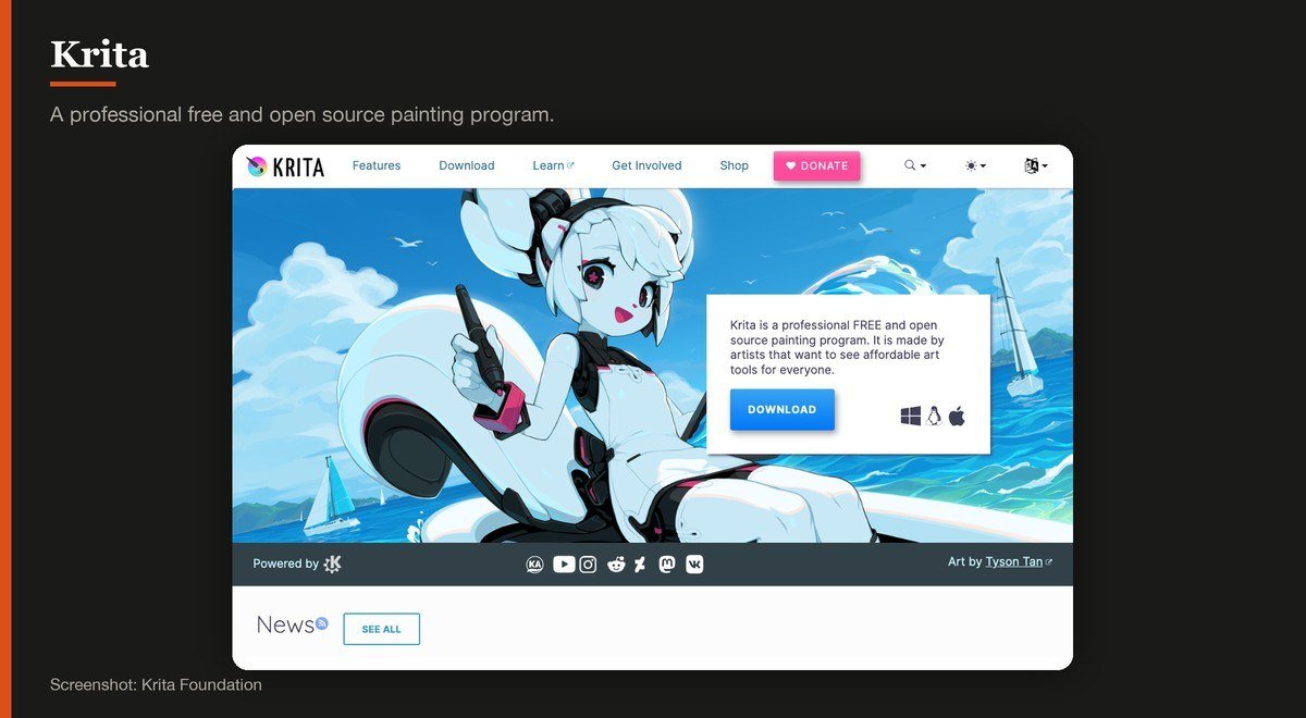 Krita shown on the Krita Foundation page