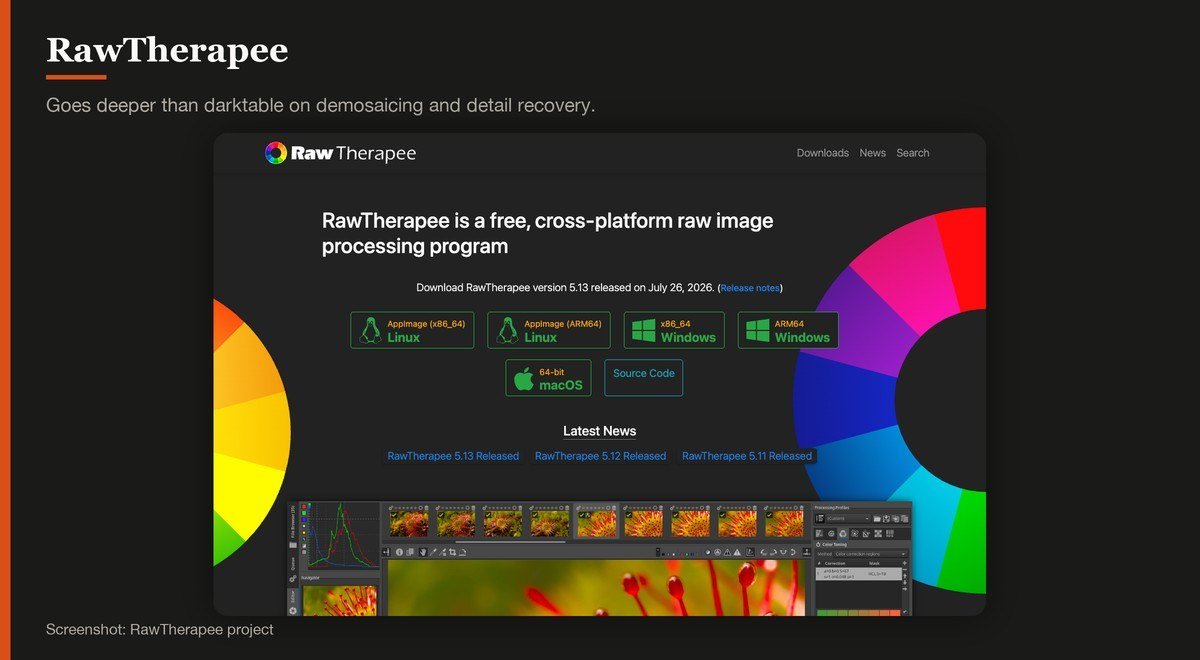 RawTherapee shown on the RawTherapee project page