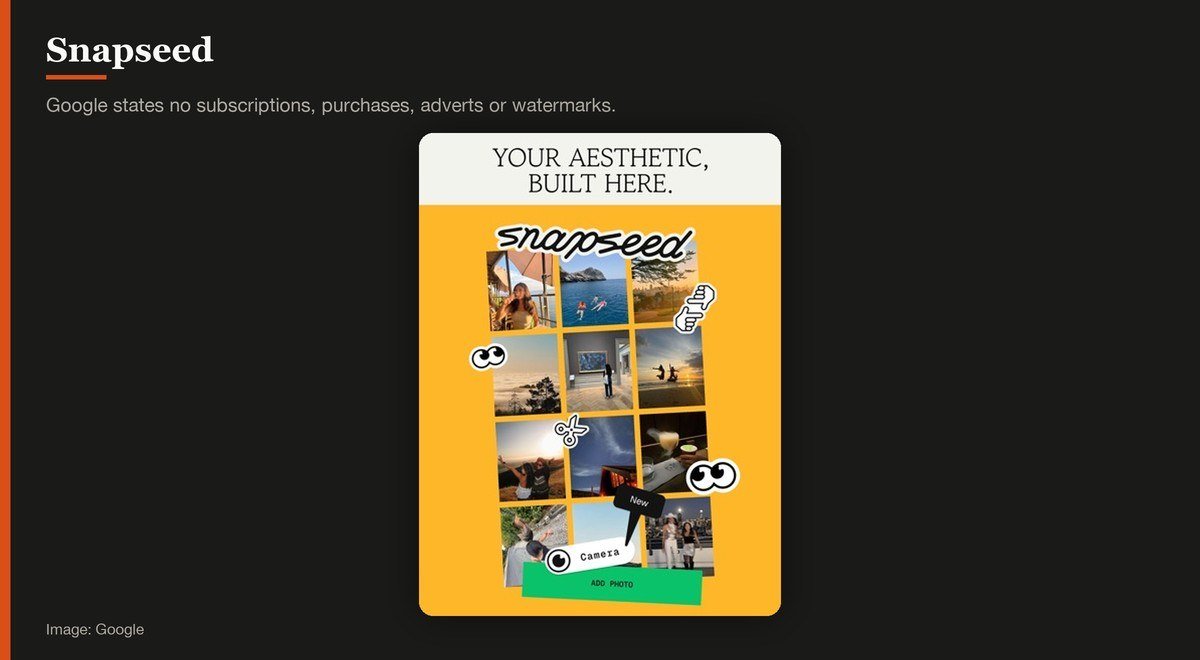 Snapseed shown on the Google page