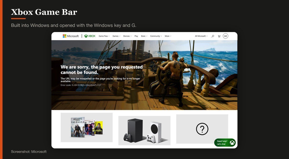 Xbox Game Bar shown on the Microsoft page