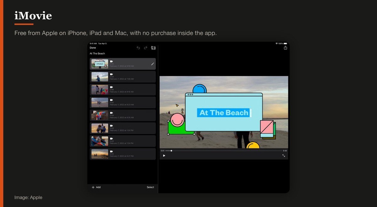 iMovie running in a browser on the developer page