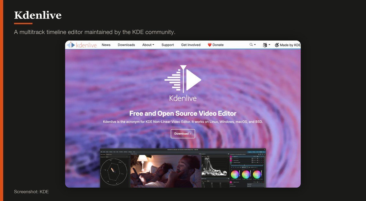 Kdenlive running in a browser on the developer page