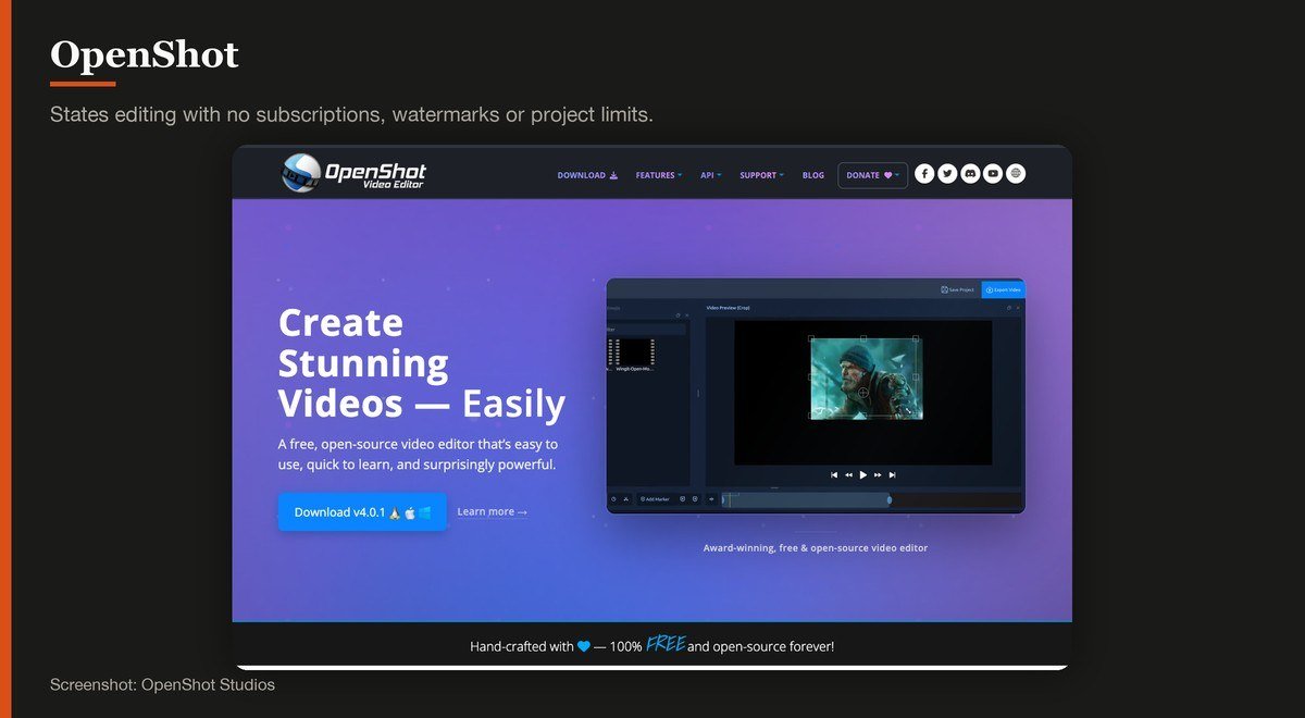 OpenShot running in a browser on the developer page