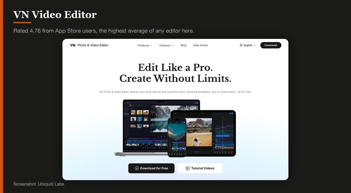 VN Video Editor running in a browser on the developer page