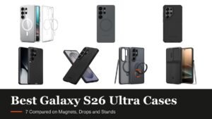 Best S26 Ultra Case headline beside cases from Spigen, Samsung, OtterBox, Mous, PITAKA and TORRAS