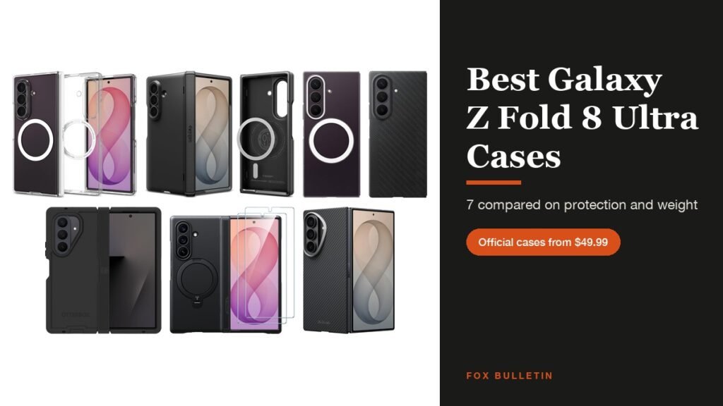 Best Galaxy Z Fold 8 Ultra Cases headline beside cases from Spigen, Samsung, OtterBox, TORRAS and PITAKA