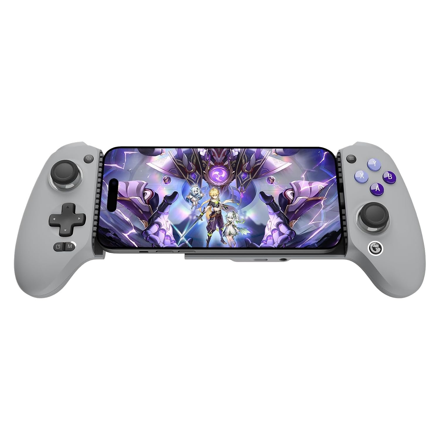 GameSir G8 Galileo wired controller gripping a phone in landscape