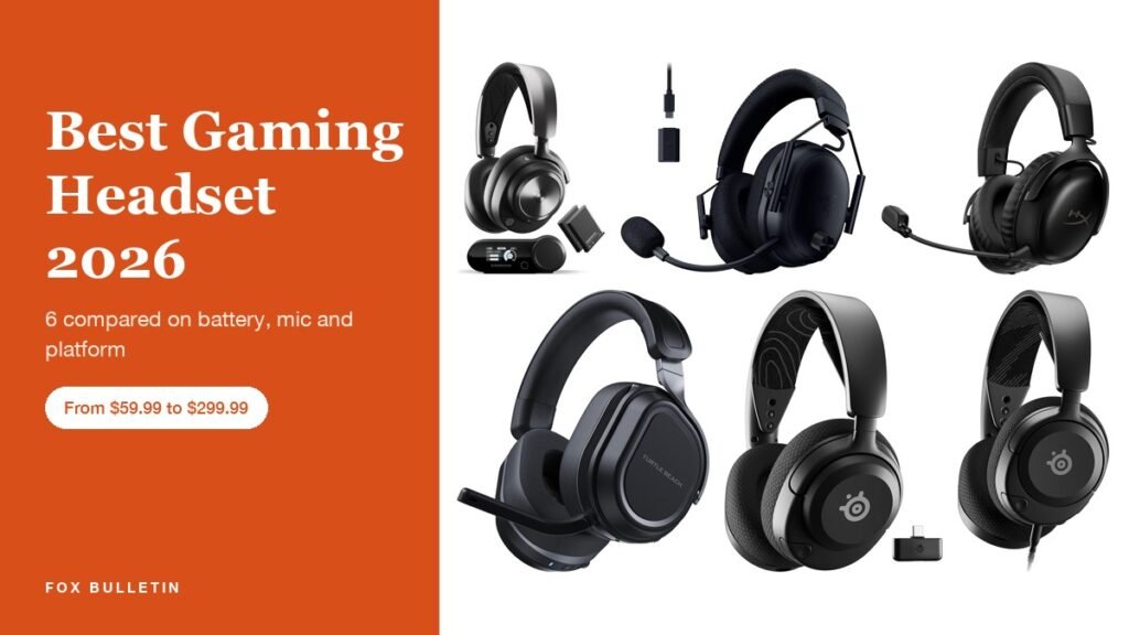 Best Gaming Headset 2026 headline beside gaming headsets from SteelSeries, Razer, HyperX and Turtle Beach