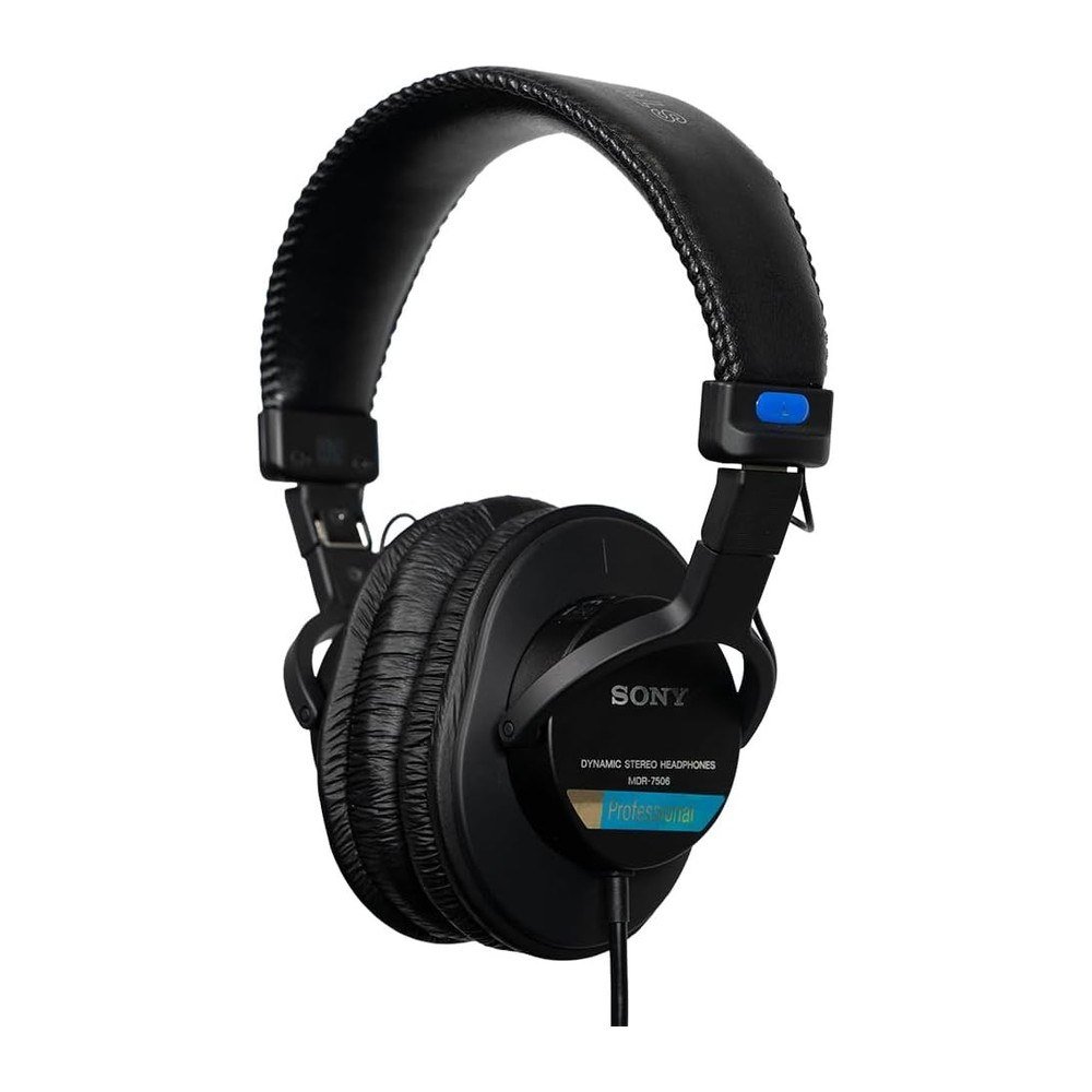 Black Sony MDR-7506 closed-back professional studio monitor headphones