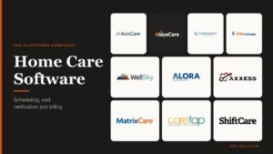 Logos of ten home care software platforms