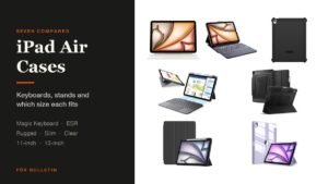 iPad Air Cases headline beside seven cases: Apple Magic Keyboard, ESR keyboard case, ZAGG Pro Keys 2, OtterBox Defender, Spigen kickstand case, ProCase slim folio and a Fintie clear case