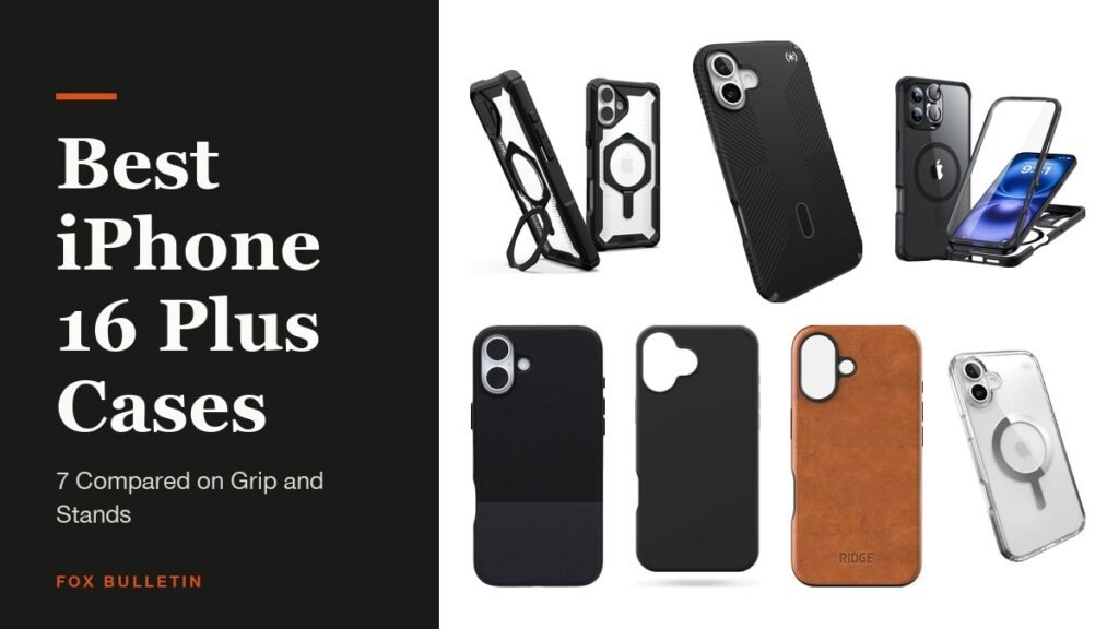 Best iPhone 16 Plus Cases headline beside cases from UAG, Speck, ESR, OtterBox, Incipio and Ridge