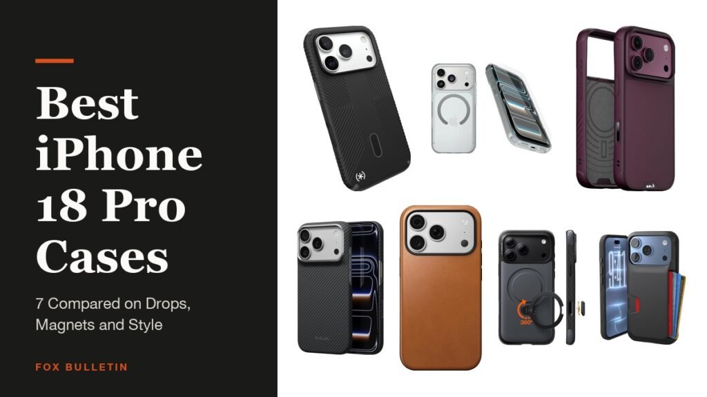 Best iPhone 18 Pro Cases headline beside cases from Speck, OtterBox, Mous, PITAKA, NOMAD, TORRAS and Smartish