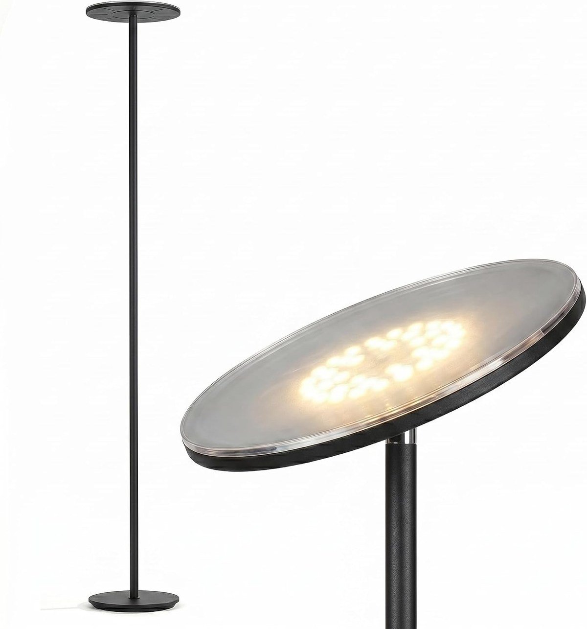 Brightech Sky LED torchiere floor lamp in black with a dome head