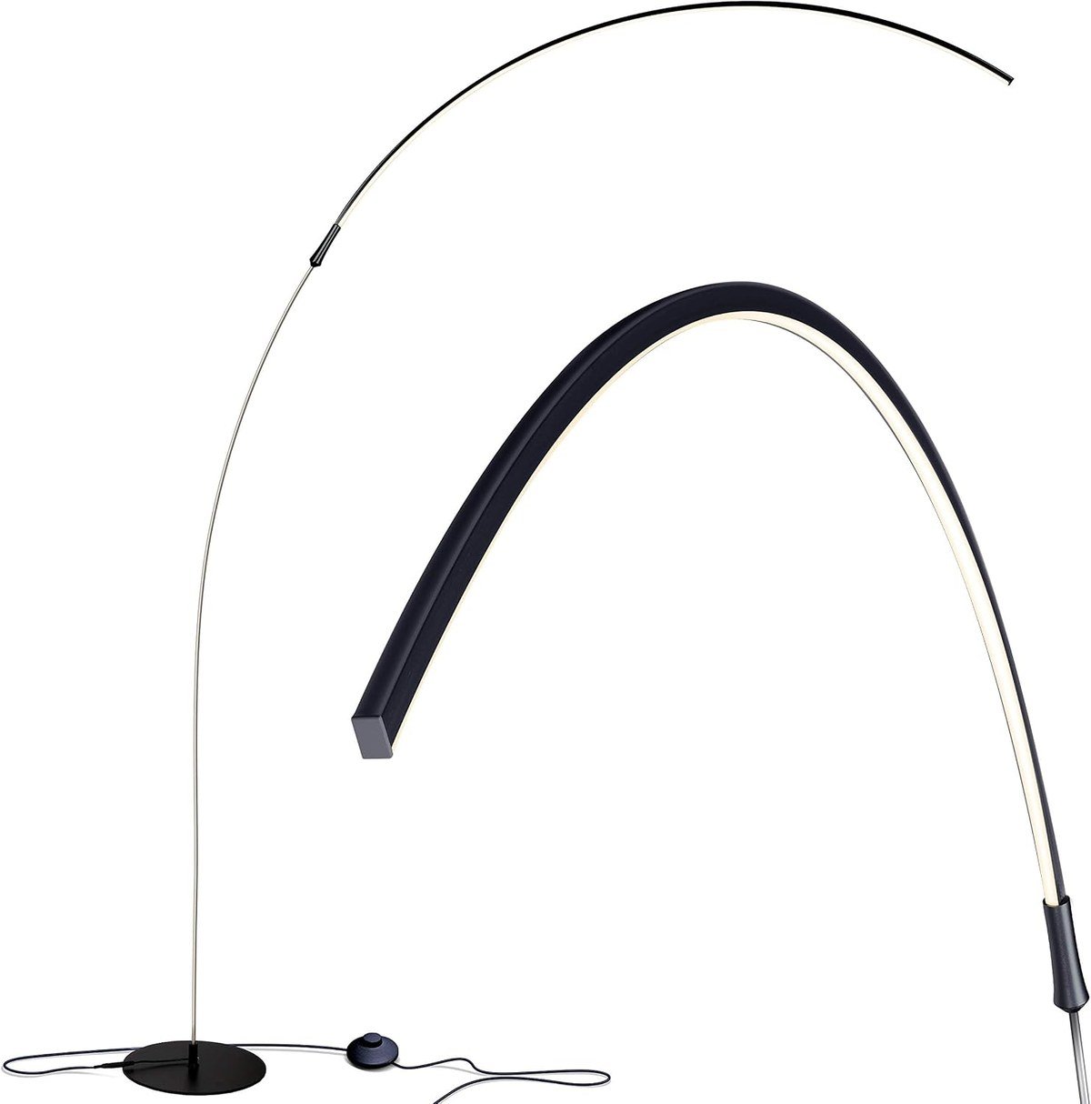 Brightech Sparq black arc floor lamp with an LED head