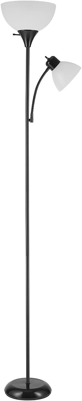 Globe Electric Delilah black torchiere floor lamp with a side reading light