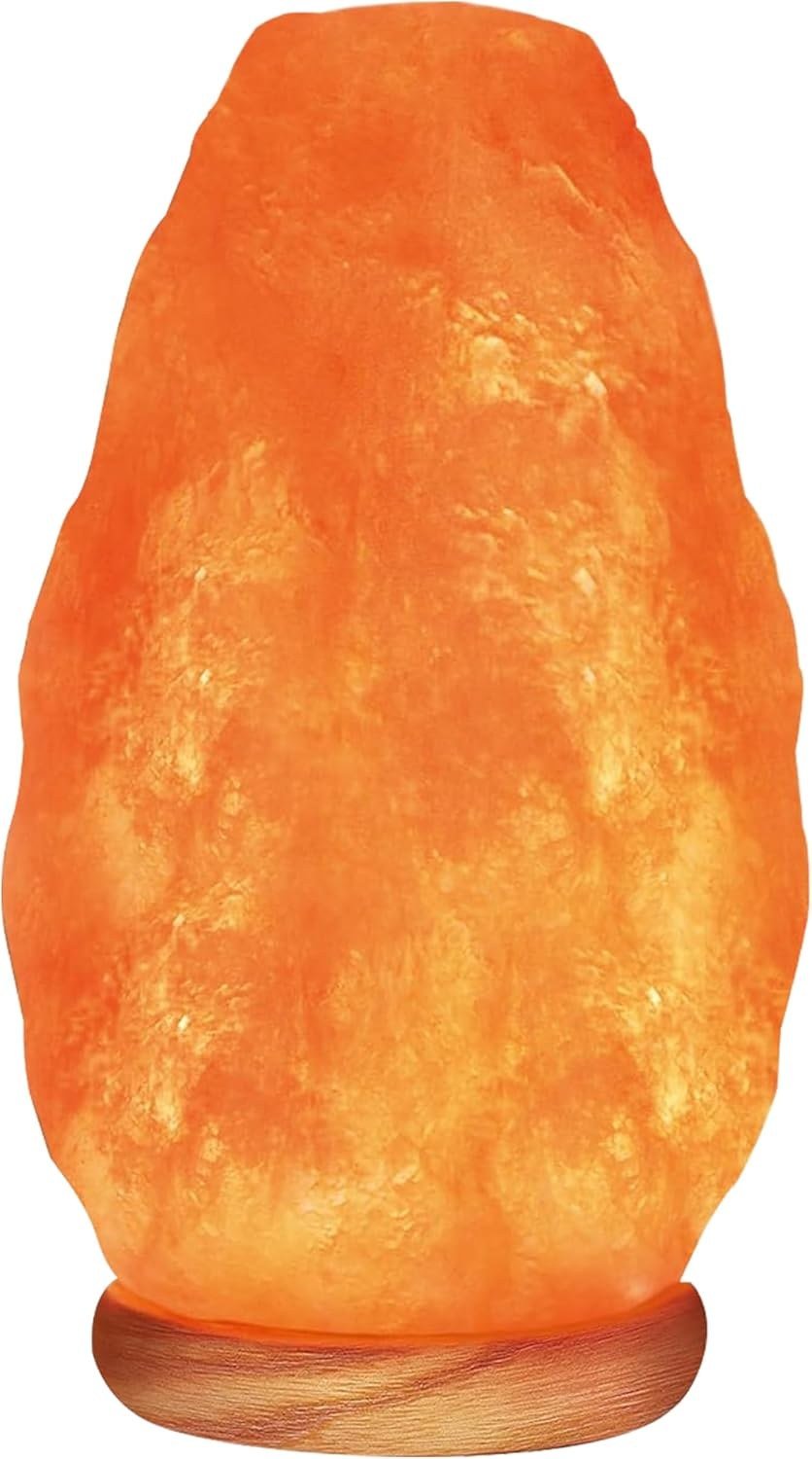 Himalayan Glow pink salt lamp on a wooden base