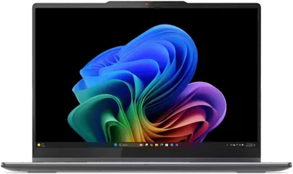 Lenovo Yoga 7i 2-in-1 laptop open with its OLED display on