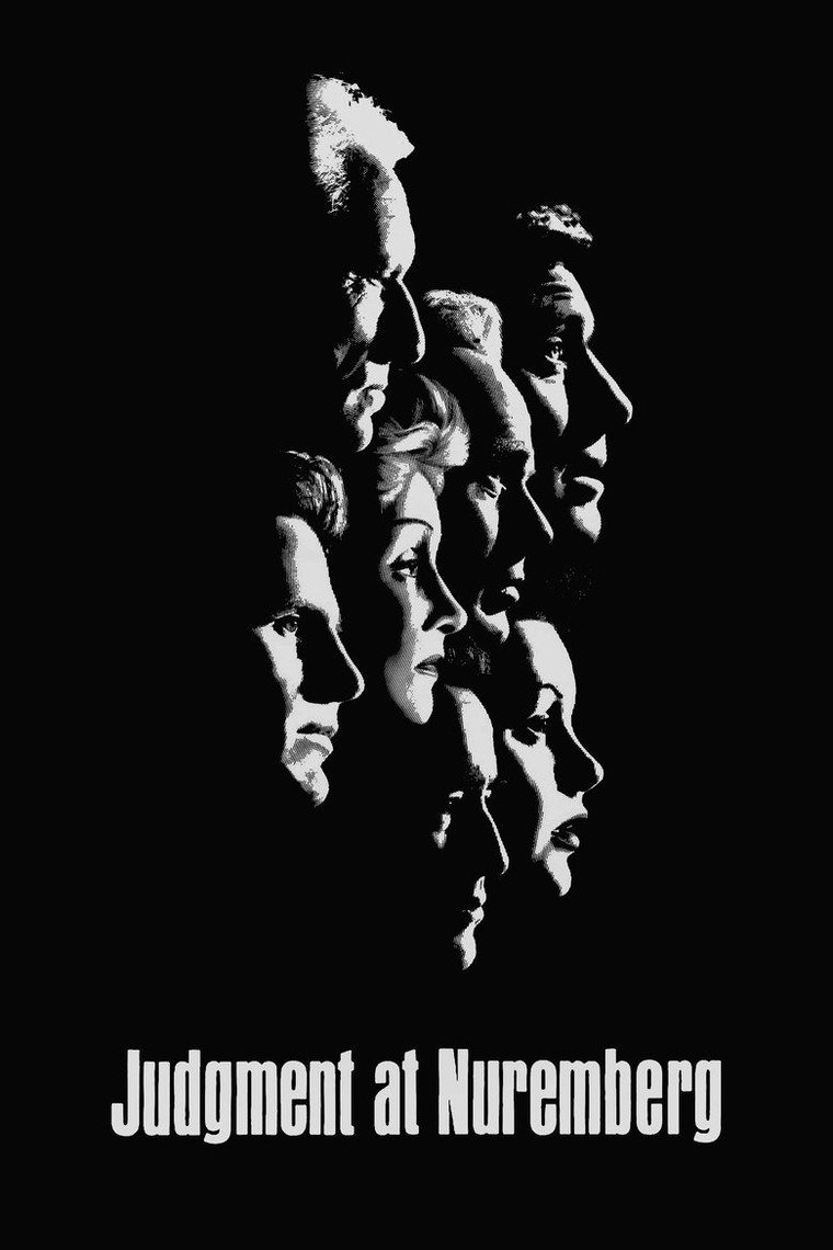 Judgment at Nuremberg poster showing a courtroom bench under harsh light