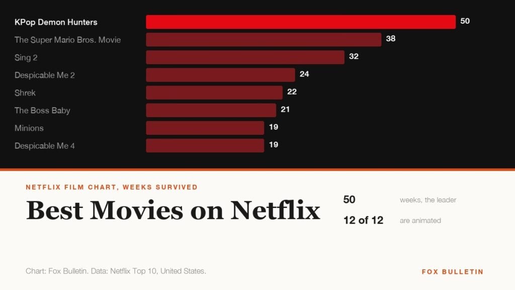 Chart of the films with the longest runs on the US Netflix top ten