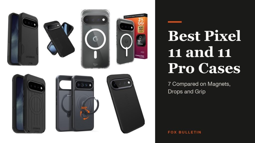 Best Pixel 11 and 11 Pro Cases headline beside cases from OtterBox, Speck, tech21, ZAGG and TORRAS