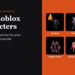 Graphic titled Best Roblox Characters showing the Headless Horseman, Ezebel, Noob Attack, Magma Fiend, Gang O Fries and Gamin bundle renders