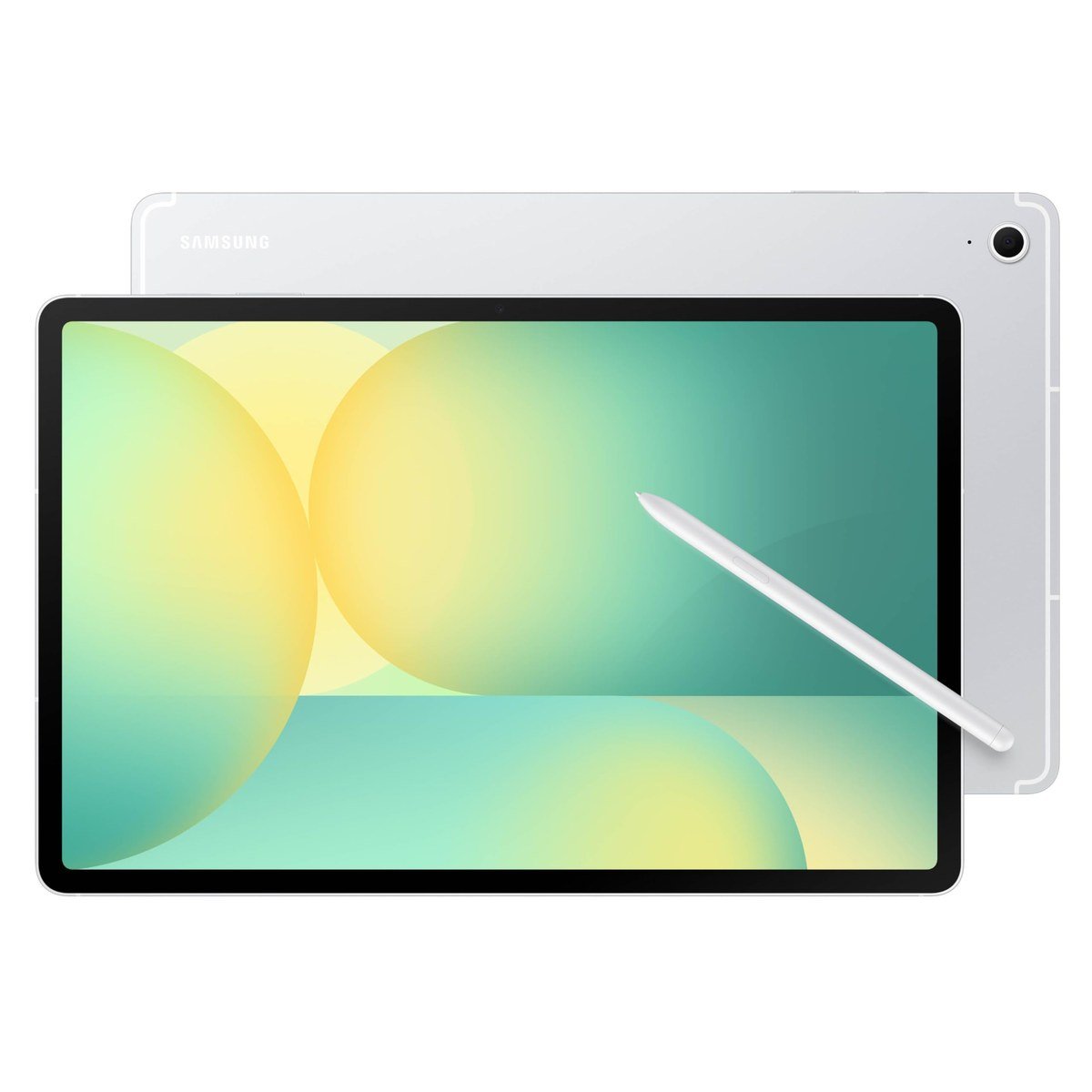 Samsung Galaxy Tab S10 FE+ in silver with its S Pen