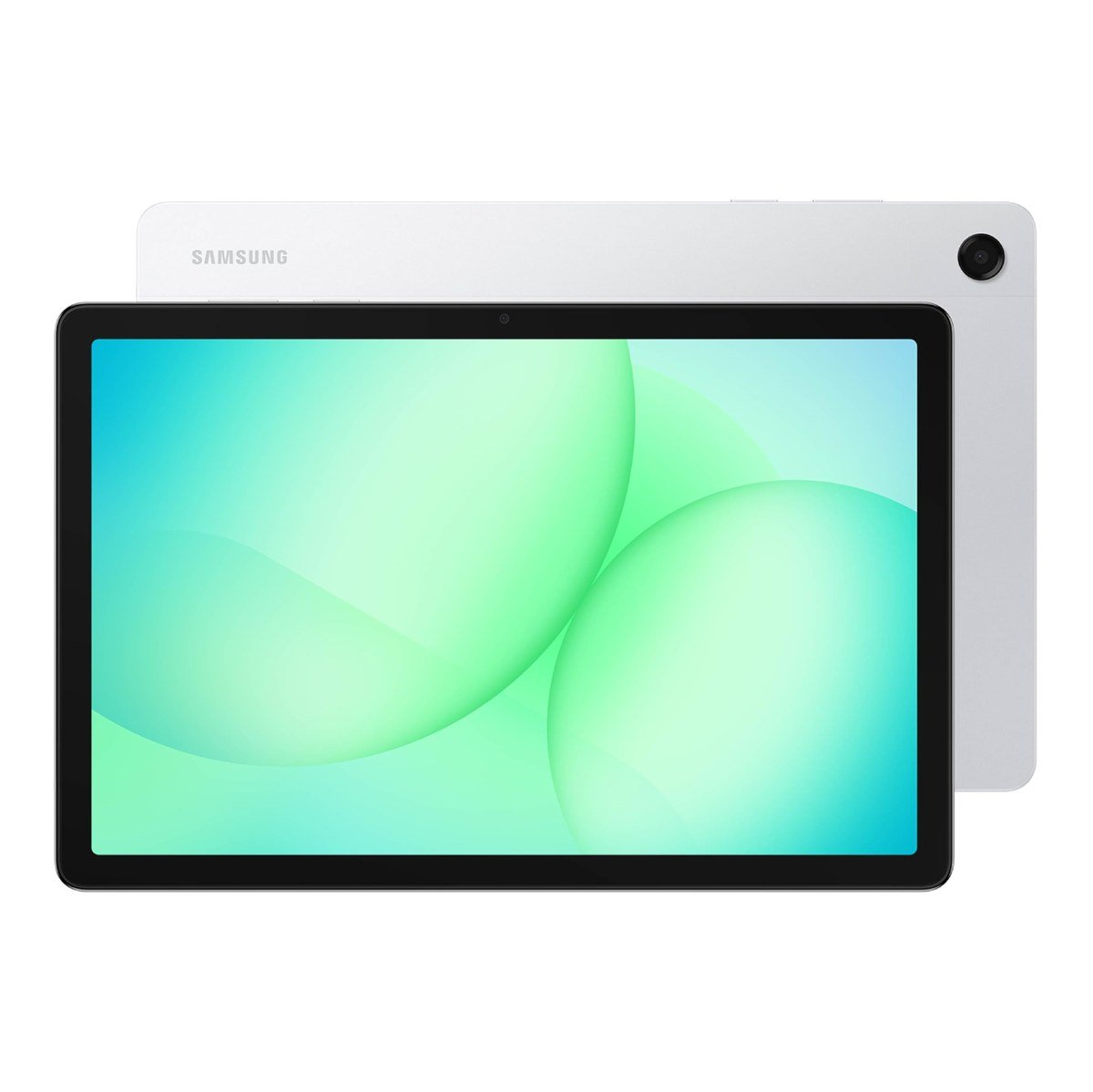 Samsung Galaxy Tab A11+ in silver seen from the front and back