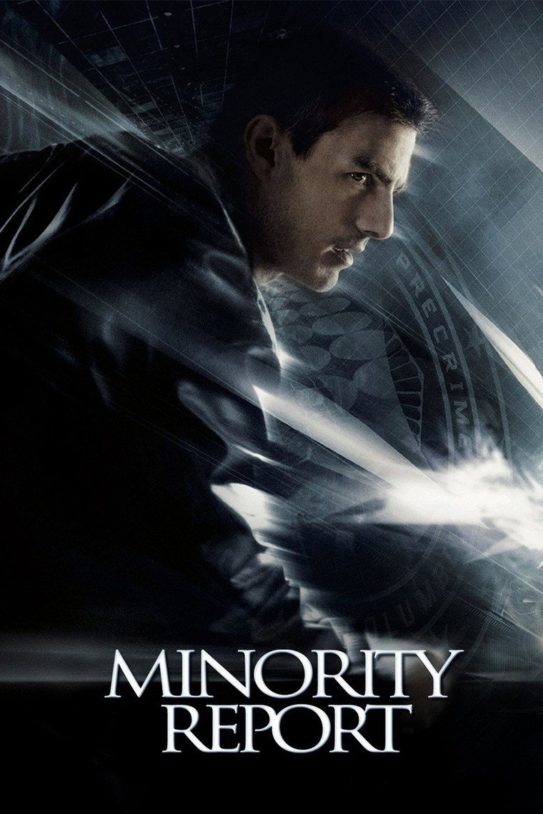 Minority Report poster with Tom Cruise running past pale vertical light