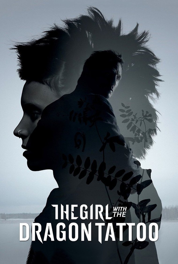 The Girl with the Dragon Tattoo poster showing two figures against a black background