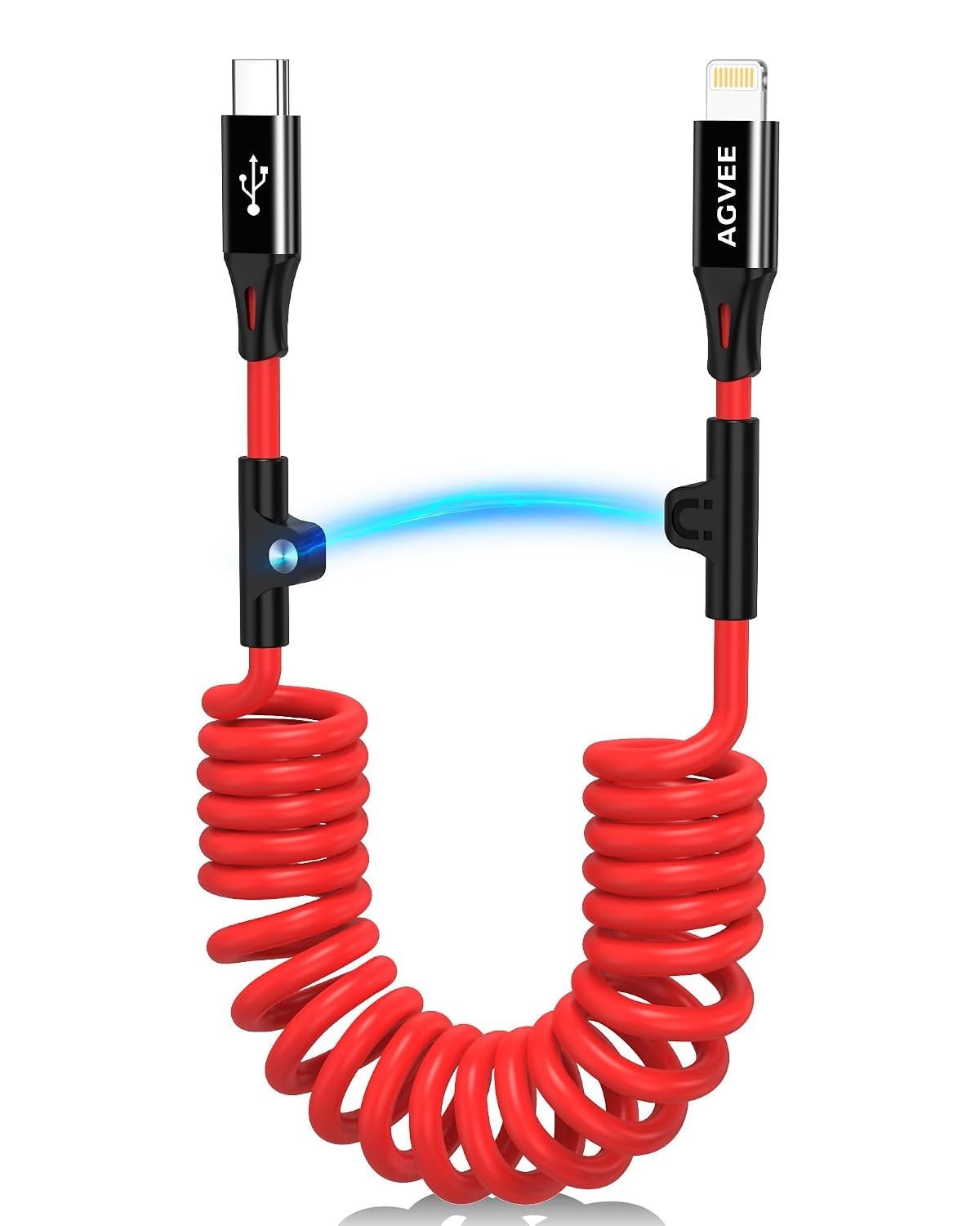 AGVEE coiled USB-C to Lightning cable for CarPlay