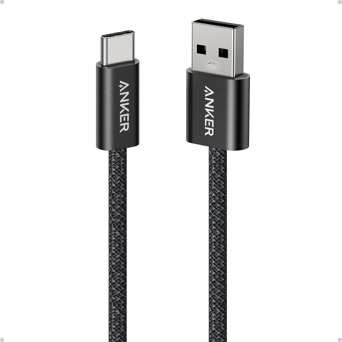 Anker Zolo braided USB-A to USB-C cable coiled for CarPlay